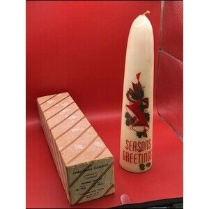 VTG Christmas Columbia Wax Works Pictorial Hand Dipped Seasons Greetings Candle